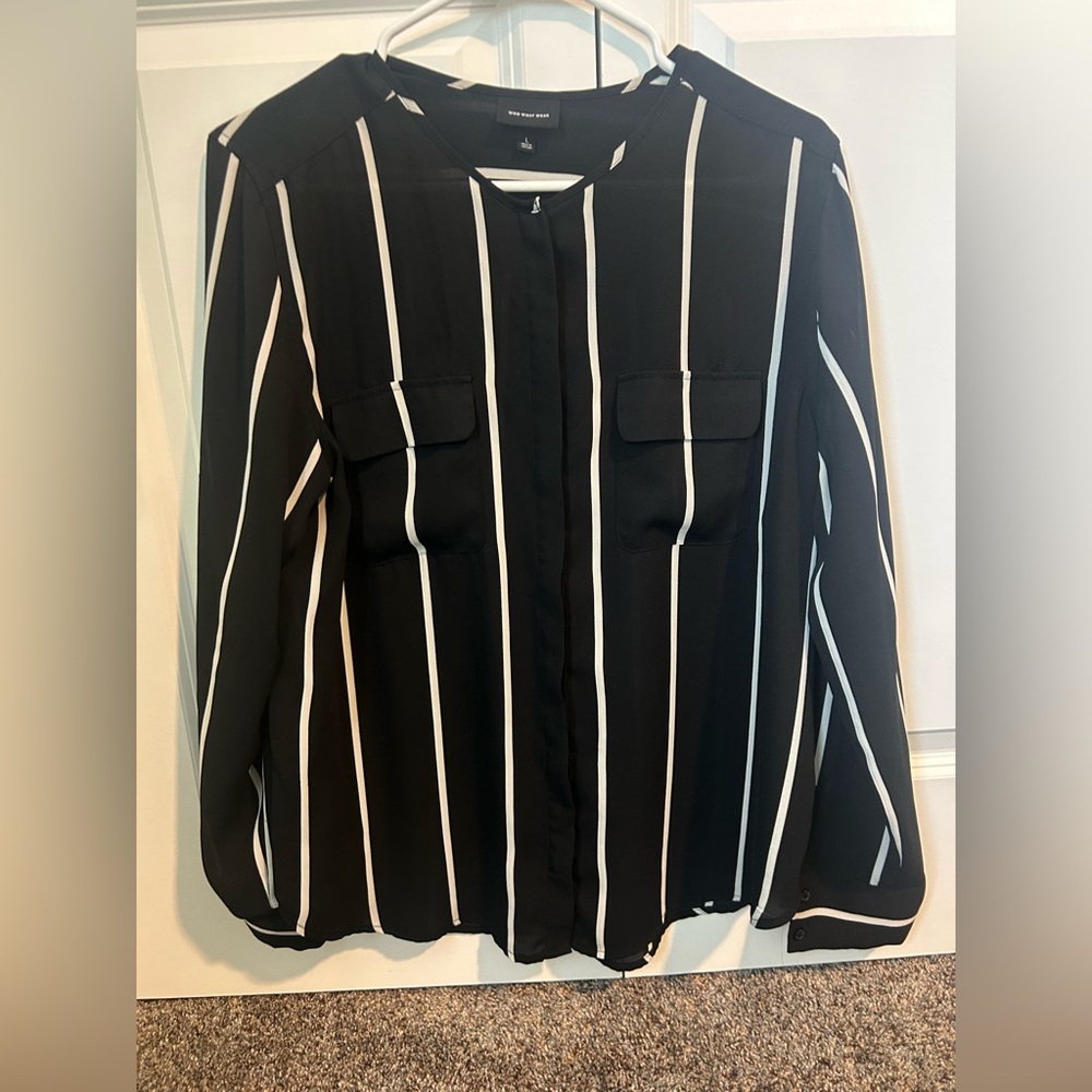 Who What Wear Black and White Striped Top